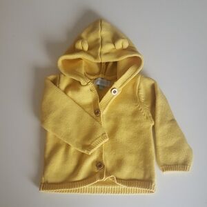 ⭐3/$15⭐ Pekkle Yellow Hooded Baby Cardigan Critter Ears Unisex 12M